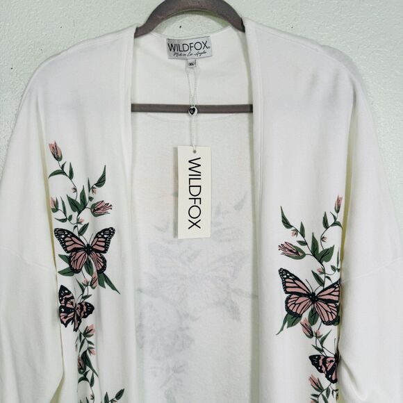 Wildfox Cardigan Womens Extra Large Bride Butterfly Floral Long Sweater White XL - Picture 4 of 13